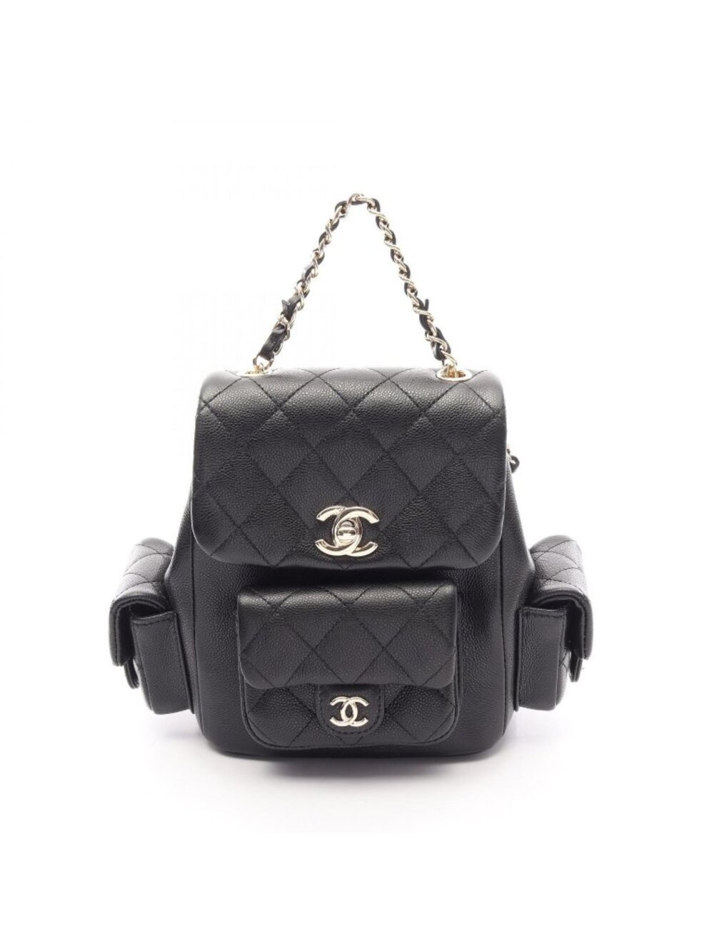 Chanel Backpack Quilted Black Caviar Leather Small Chain